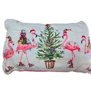 Holiday Christmas Flamingo throw Pillow With LED Lights Christmas Decor 20"x12"